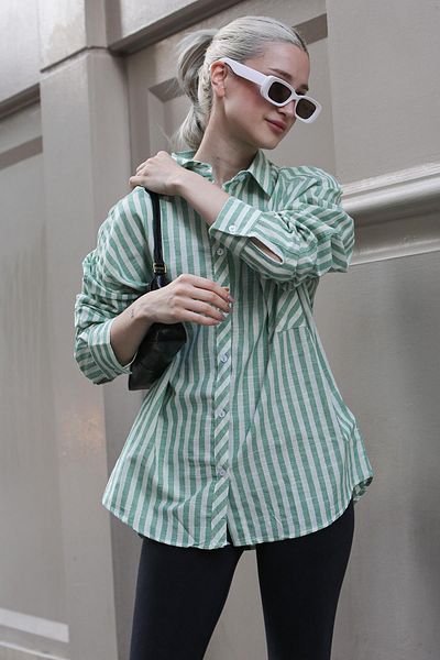 Madmext Cămașă de damă oversize cu dungi verzi Mg1729