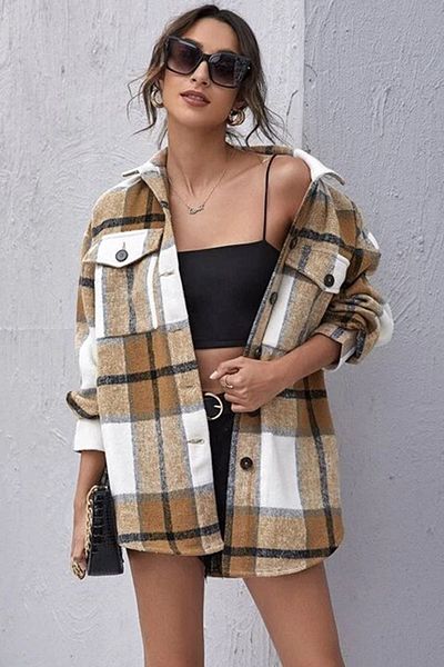 Madmext Mad Girls Yellow Over Size Ξυλοκόπος πουκάμισο Mg042