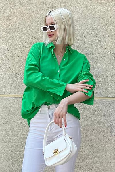Madmext Πουκάμισο Mad Girls Green Oversize Mg1369