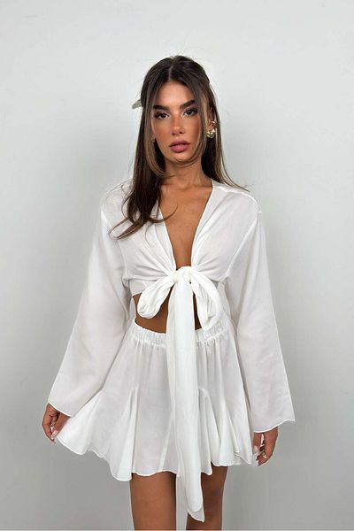 Black Fashion Fusta albă kiloș cu talie elastică