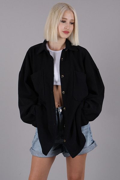 Madmext Jachetă neagră de cămașă oversize Mg1562