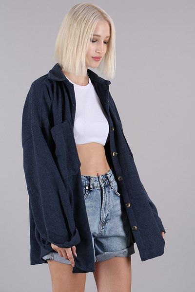 Madmext Jachetă cămașă supradimensionată bleumarin Mg1562