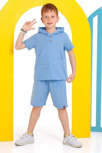 tunays shopping Costum de in pentru baieti cu gluga si pantaloni scurti