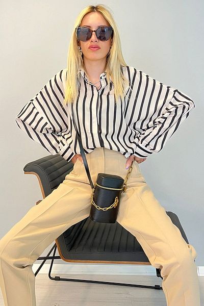 Madmext Béžová pruhovaná košile Mad Girls Mg1383
