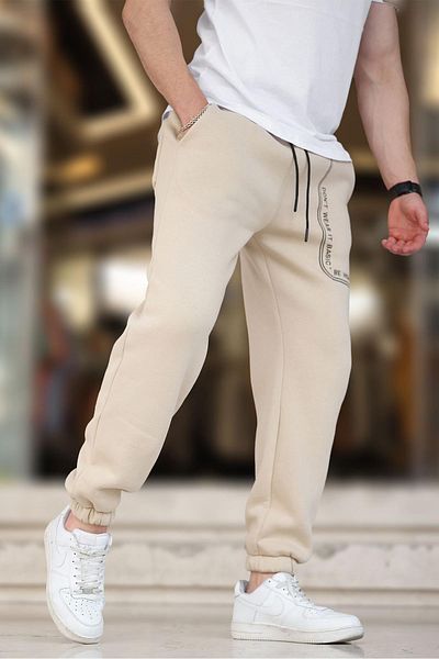 Madmext Beige Herren-Jogginghose – elastisches Bein, bedruckt 6549