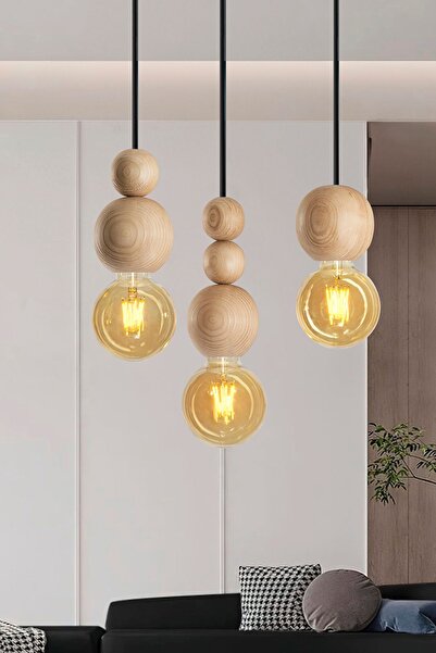 EFLIGHTDESIGN Wooden Detailed Modern Bohemian Rustic Pendant Lamp Chandelier Black Stylish and Natural Design Living Room