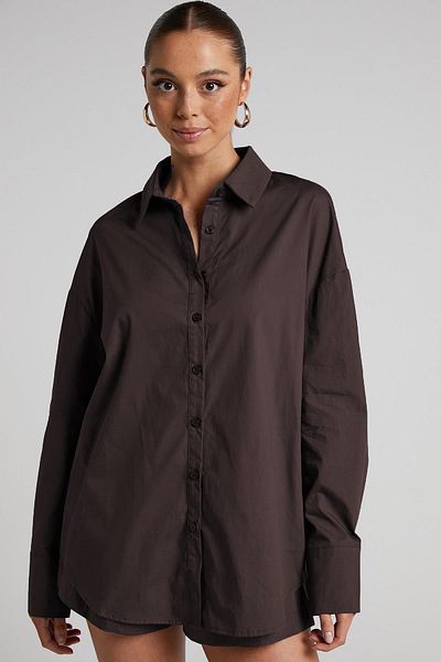 Madmext Hnědá oversize Basic dámská košile Mg1794
