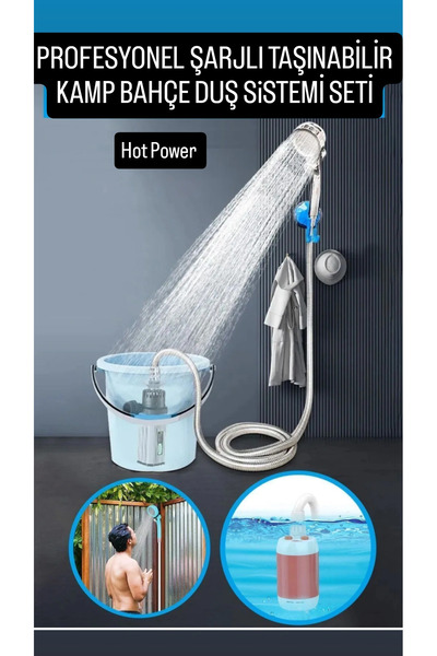 HOT POWER Profesyonel Taşınabilir Şarjlı Seyyar Duş Seti ( Pompa - Hortum - D...