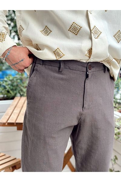 manch collection Italian Cut Linen Trousers Brown
