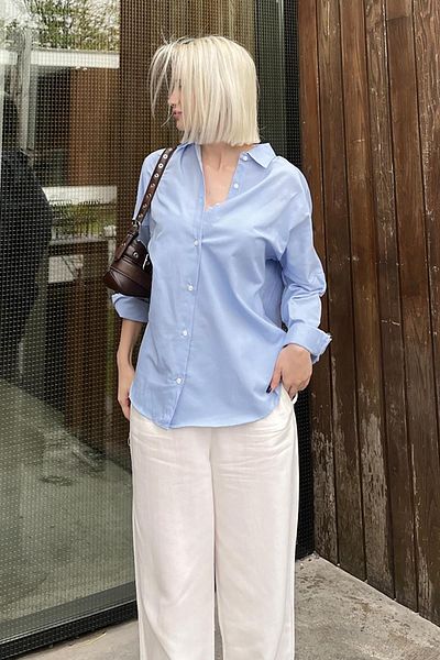 Madmext Mad Girls Blue Oversized Gomlek Mg1369