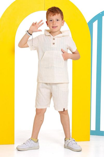 tunays shopping Boy's Hooded Shorts Linen Suit
