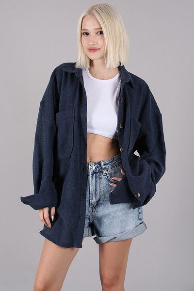 Madmext Jachetă cămașă supradimensionată bleumarin Mg1562