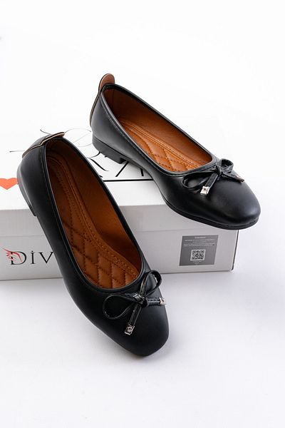DİVOLYA Potin Black Bow (2 cm) Oval Toe Daily Use Ballerinas