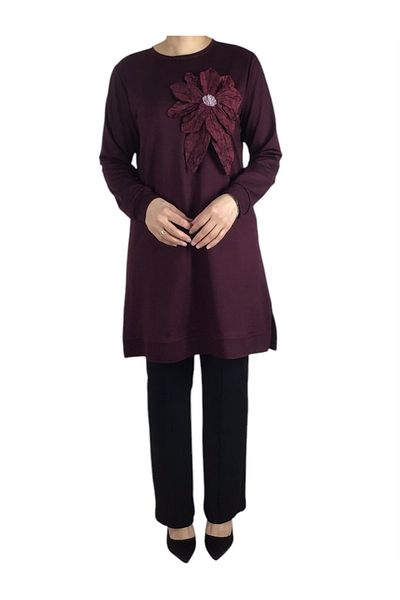 ECE GİYİM Women's Flower Detail Six Bands Crystal Combed Tunic