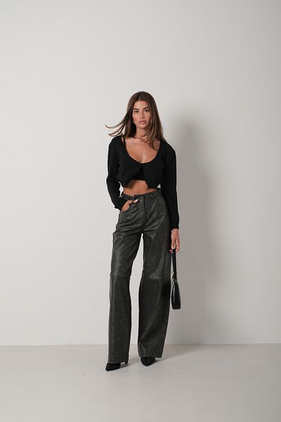 Black Fashion Σετ μαύρη πλεκτή μπλούζα και ζακέτα