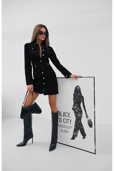 Black Fashion Rochie căptușită din denim negru