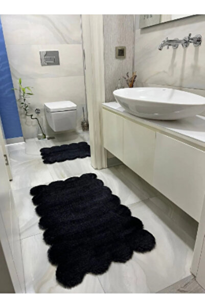 SERİA HALI Lazer Kesim 2'li Banyo Paspası Antrasit Gri Peluş Halı 40X60 -60X1...