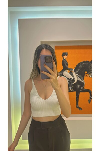 todays co Beyaz Triko Askılı crop