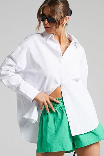 Madmext Λευκό Oversize Γυναικείο Πουκάμισο Mg1794 Basic