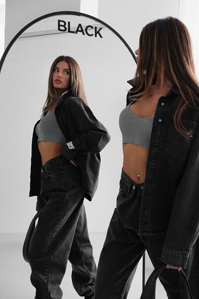 Black Fashion Cămașă gri oversize din denim