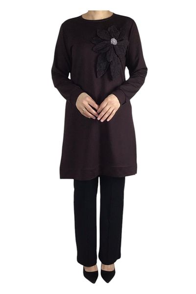 ECE GİYİM Women's Flower Detail Six Bands Crystal Combed Tunic