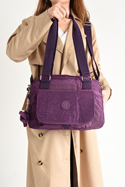 DUOMİNO Duomino Clinker Multi-Pocket Water Resistant Purple Crinkle Shoulder Bag / Shoulder Bag