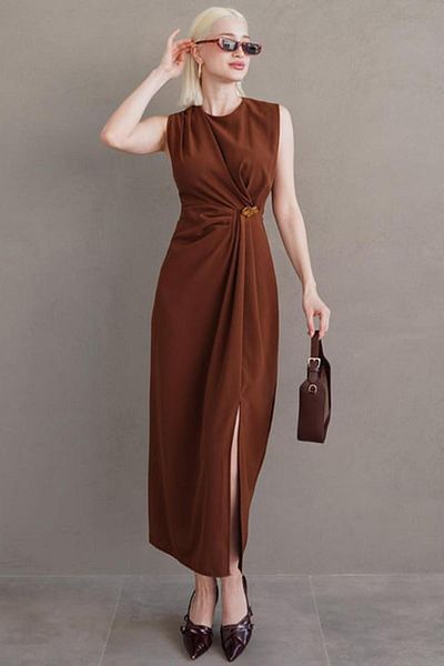 Madmext Καφέ Bronchus Midi Γυναικείο Φόρεμα Mg2418