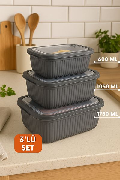 welcomein Set of 3 Microwave Compatible Rectangular Food Storage Containers with Leakproof Lids Refrigerator Freezer Suitable