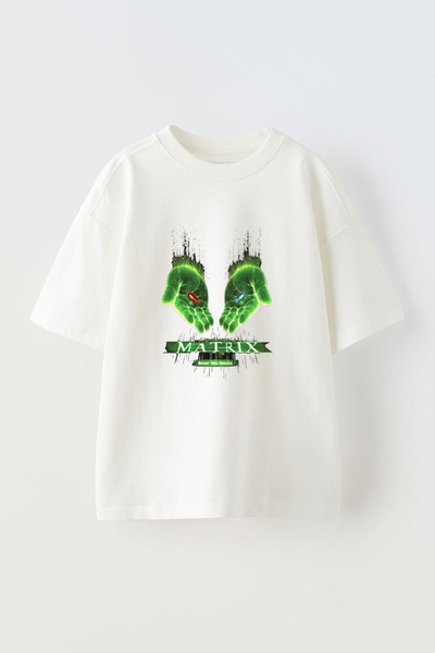 Anetos Tricou Matrix-Design Front cu imprimeu Cotton White supradimensionat