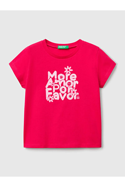 Benetton تيشيرت بناتي مطبوع من عمر 1-6 سنوات فوشيا