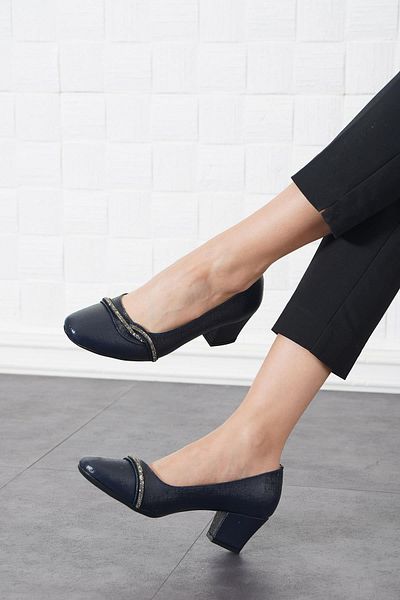 Moda Pie Pantofi cu toc de damă cu dungi bleumarin Sagues Side Stone
