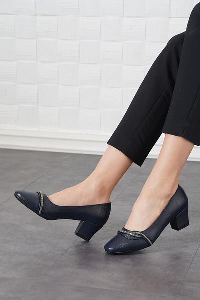 Moda Pie Pantofi cu toc de damă cu dungi bleumarin Sagues Side Stone