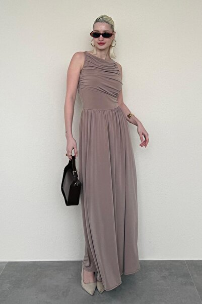 Madmext Mink Front Flowing Long Length Women's Dress Mg2364