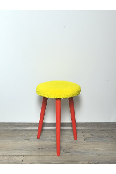 decosense Cozy Peluş Puf Dekoratif Ahşap 3 Kırmızı Ayaklı Tabure Şık Konforlu...