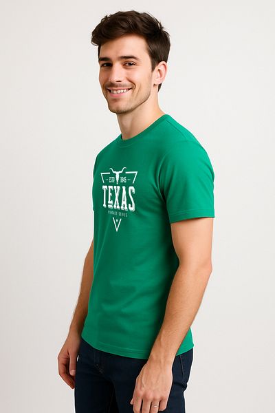 Let's Wear Ανδρικό μπλουζάκι Texas Printed από 100% οργανικό βαμβάκι Basic χτενισμένο βαμβακερό μπλουζάκι Navy Blue