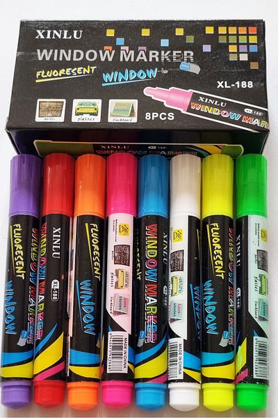 Modellino 8 Colors Glass Pen Tiles - Ceramic Pen Poster Pen Board Pen Xinlu Fluorescent Window Marker