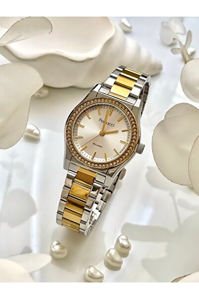 Ferrucci FERRUCCİ-(GOLD&GÜMÜŞ) taşlı kadın kol saati