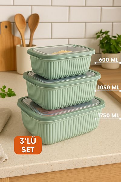 welcomein Set of 3 Microwave Compatible Rectangular Food Storage Containers with Leakproof Lids Refrigerator Freezer Suitable