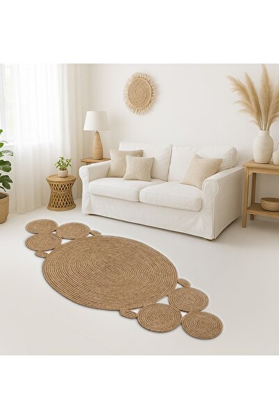 Sunrise Rug Jüt Tabanlı Hasır el Örme Bohem Antialerjik Halı Kilim