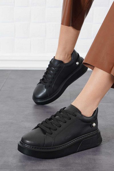 Moda Pie Musy Thick Talpa Spate Pearl Pantofi sport dama piele neagra
