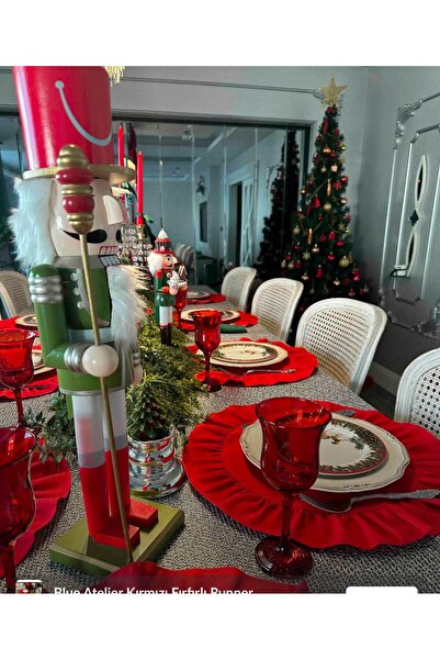 Blue Atelier 6'Lı Dak Keten Fırfır Detaylı Yuvarlak Amerikan Servis/ Supla Kı...