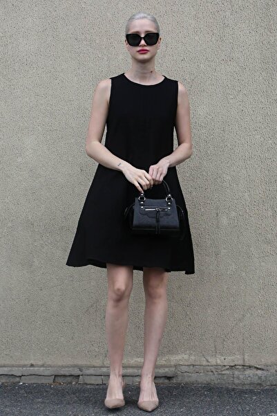 Madmext Siyah Sıfır Kol Salaş Keten Elbise Mg1831