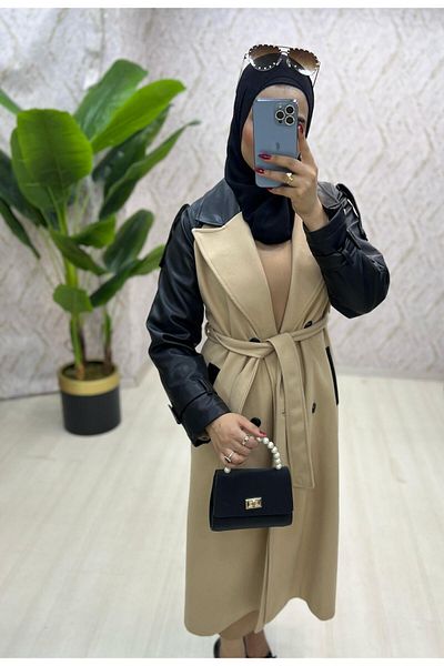 zümrüt moda Leather Detailed Stamp Coat 1772