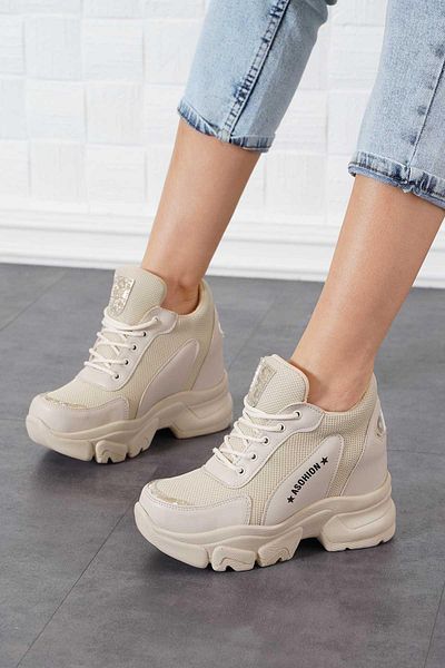 Moda Pie Pantofi sport pentru femei cu talpă înaltă Nutset Mesh Nut Skin