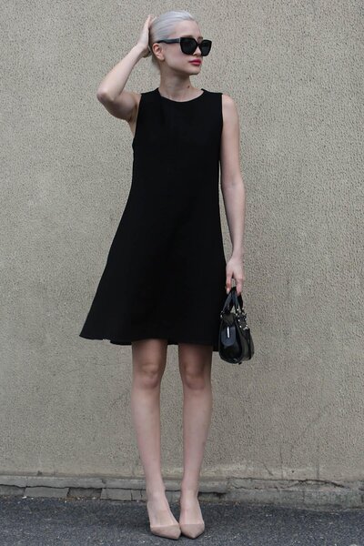 Madmext Siyah Sıfır Kol Salaş Keten Elbise Mg1831