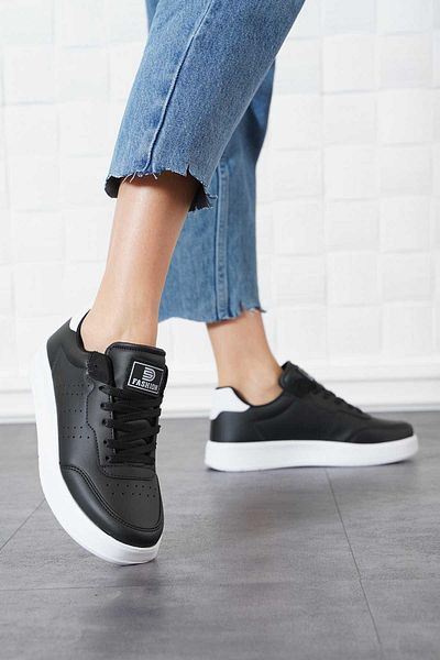 Moda Pie Pantofi sport pentru femei Yeha cu împânzire laterală, negru - talpă albă