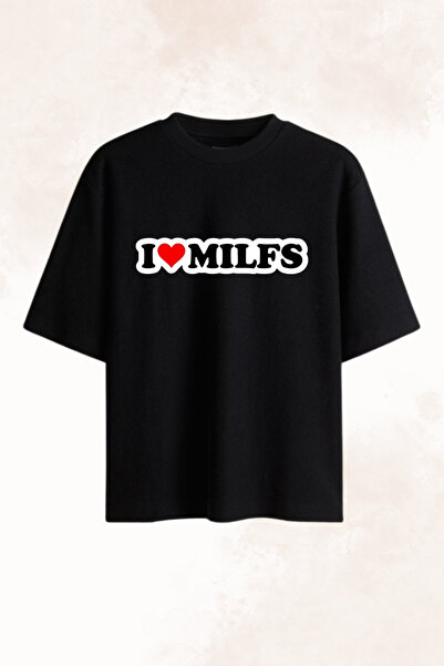 PERISENSE I LOVE MILFS Baskılı Oversize T-shirt