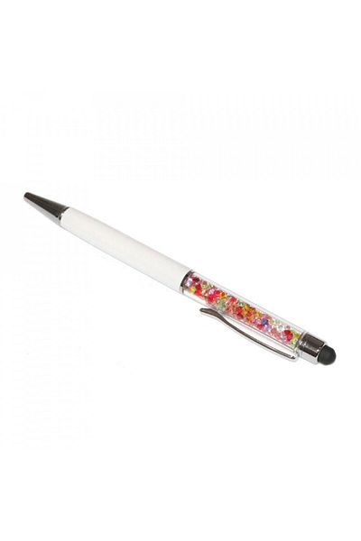G Golden Case Stylus touch pen with ballpoint pen, decorated with mixed crystals, metallic, white