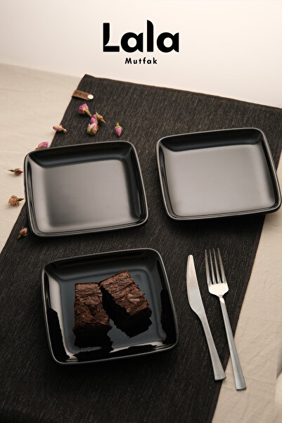Lala Mutfak Gözde Square Serving Plate – Set of 3 (17 cm - Cake, Dessert, Coffee Side Presentation, Stylish and Durable)