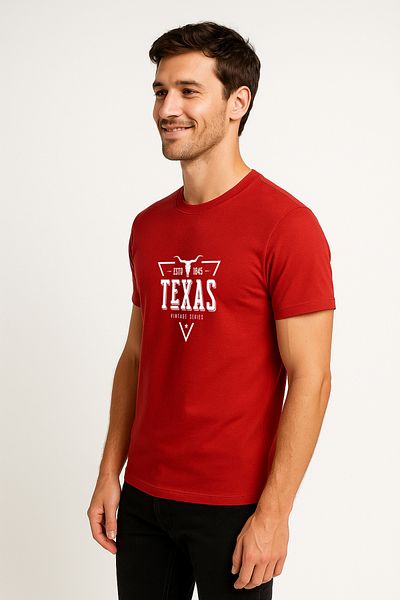 Let's Wear Ανδρικό μπλουζάκι Texas Printed από 100% οργανικό βαμβάκι Basic χτενισμένο βαμβακερό μπλουζάκι Navy Blue